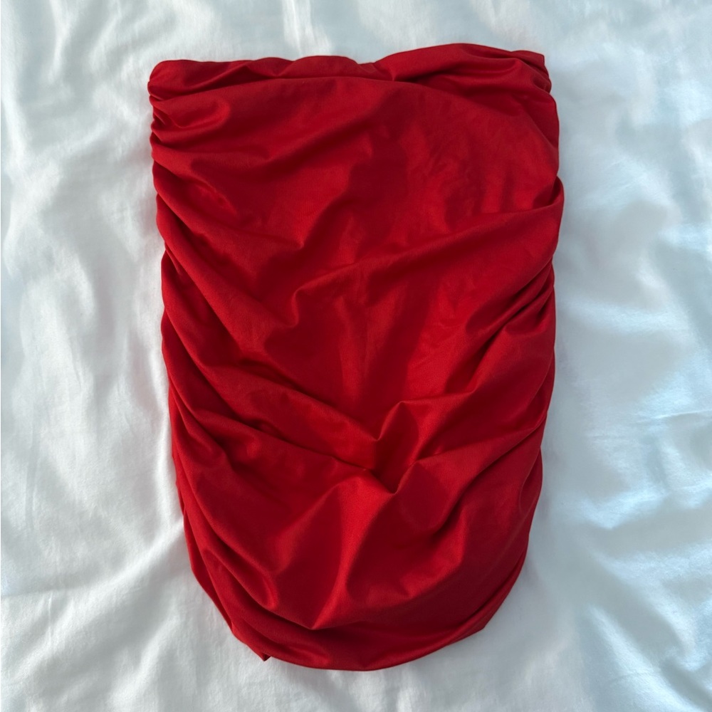 Red Ruched Mini Skirt